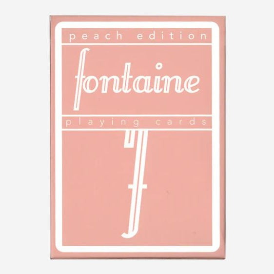 Peach-colored playing card box with 'fontaine' branding on a white background